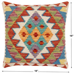 handmade Traditional Pillow Rust Blue Hand-Woven SQUARE 100% WOOL Hand woven turkish pillow2 x 2