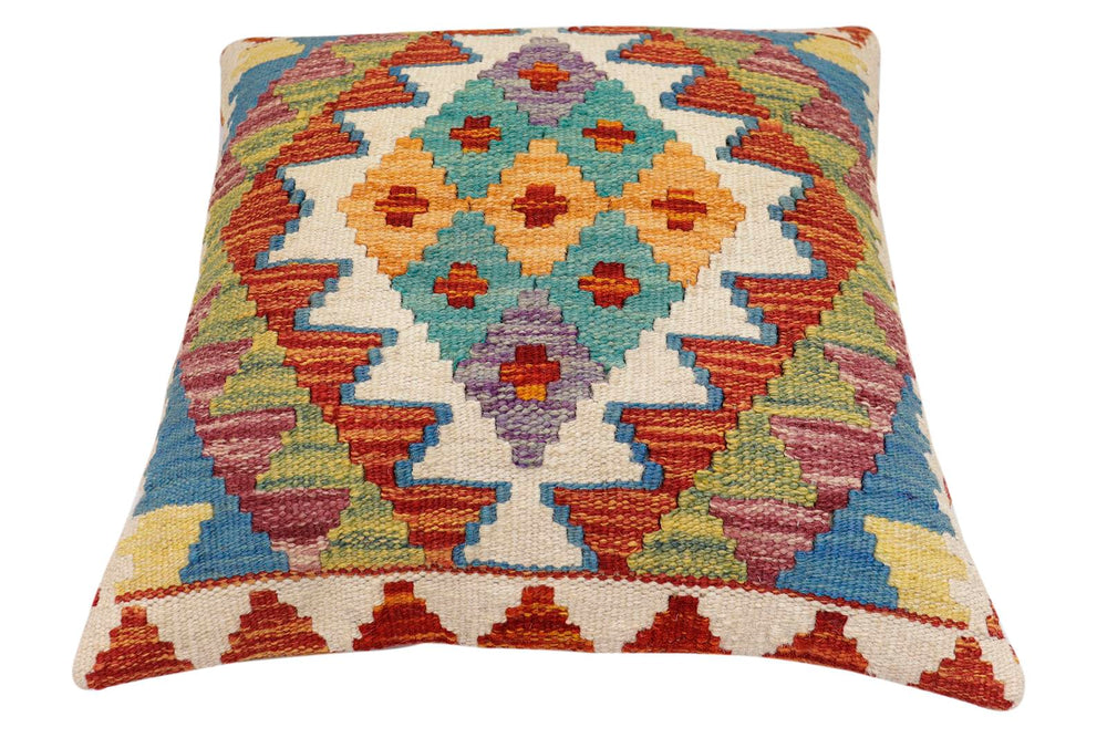 handmade Traditional Pillow Rust Blue Hand-Woven SQUARE 100% WOOL Hand woven turkish pillow2 x 2