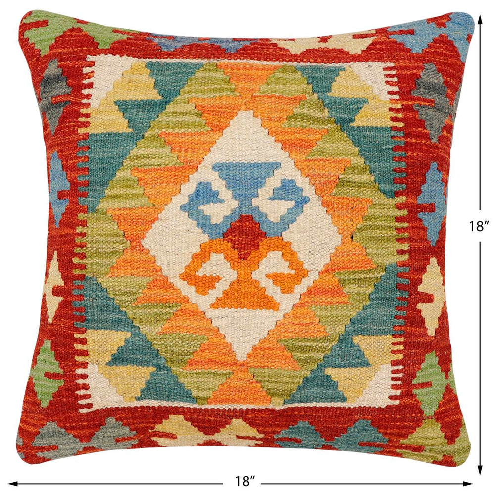 handmade Traditional Pillow Rust Blue Hand-Woven SQUARE 100% WOOL Hand woven turkish pillow2 x 2
