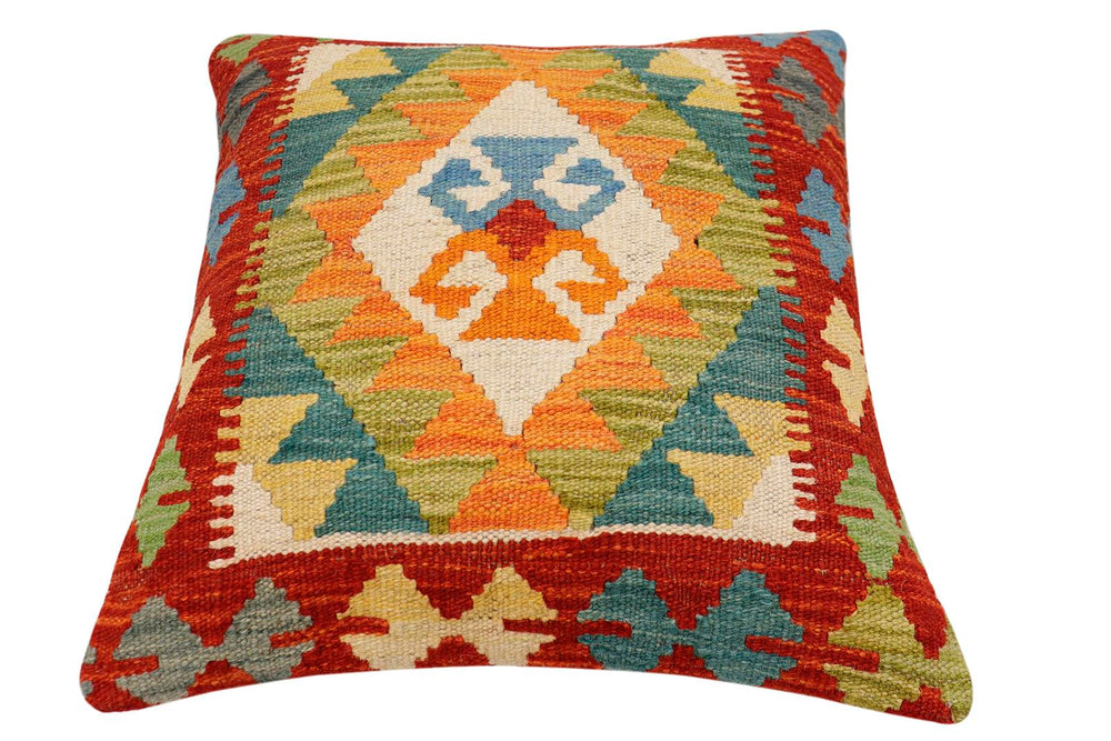 handmade Traditional Pillow Rust Blue Hand-Woven SQUARE 100% WOOL Hand woven turkish pillow2 x 2