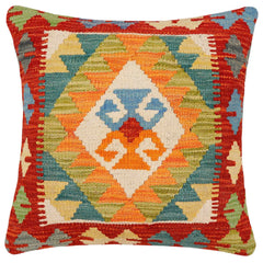 handmade Traditional Pillow Rust Blue Hand-Woven SQUARE 100% WOOL Hand woven turkish pillow2 x 2