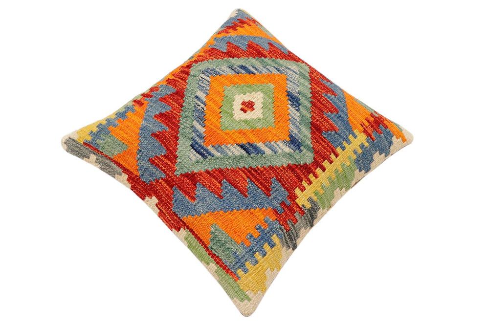 handmade Traditional Pillow Rust Blue Hand-Woven SQUARE 100% WOOL  Hand woven turkish pillow  2 x 2