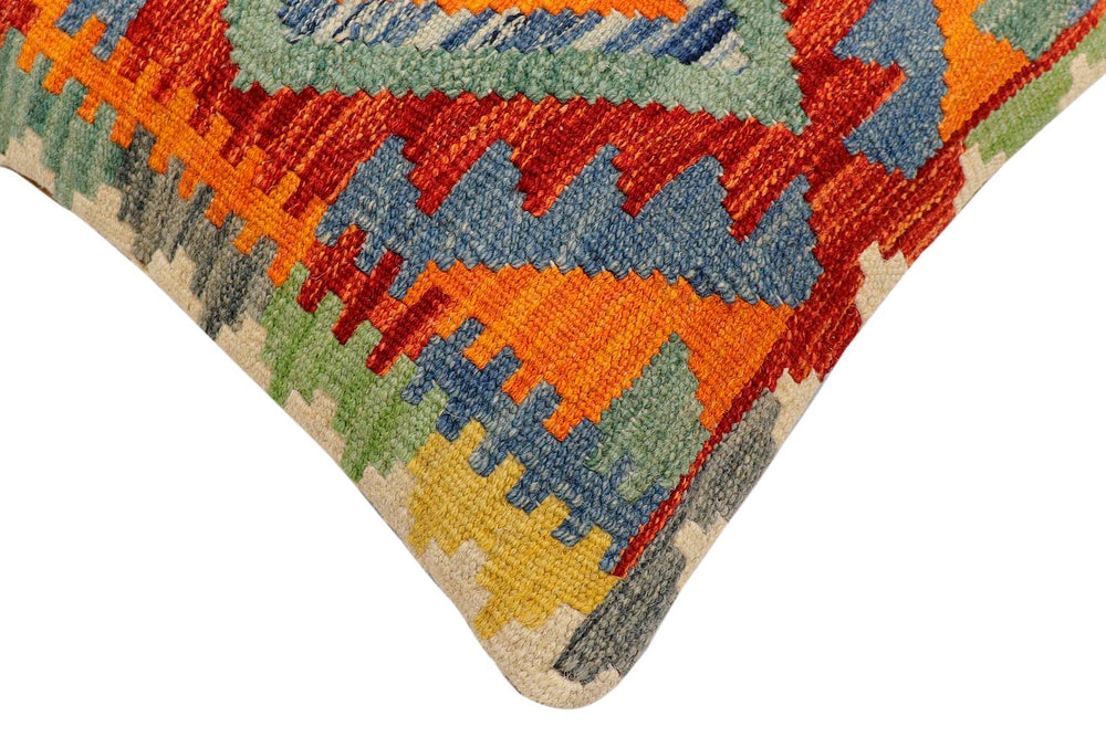 handmade Traditional Pillow Rust Blue Hand-Woven SQUARE 100% WOOL  Hand woven turkish pillow  2 x 2