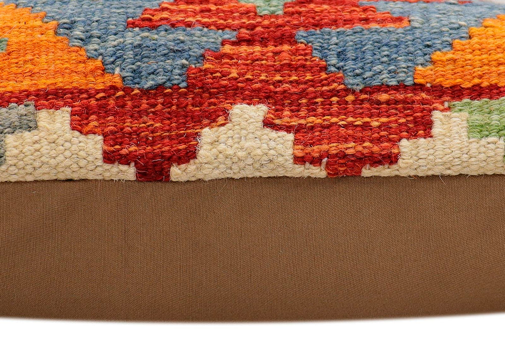 handmade Traditional Pillow Rust Blue Hand-Woven SQUARE 100% WOOL  Hand woven turkish pillow  2 x 2
