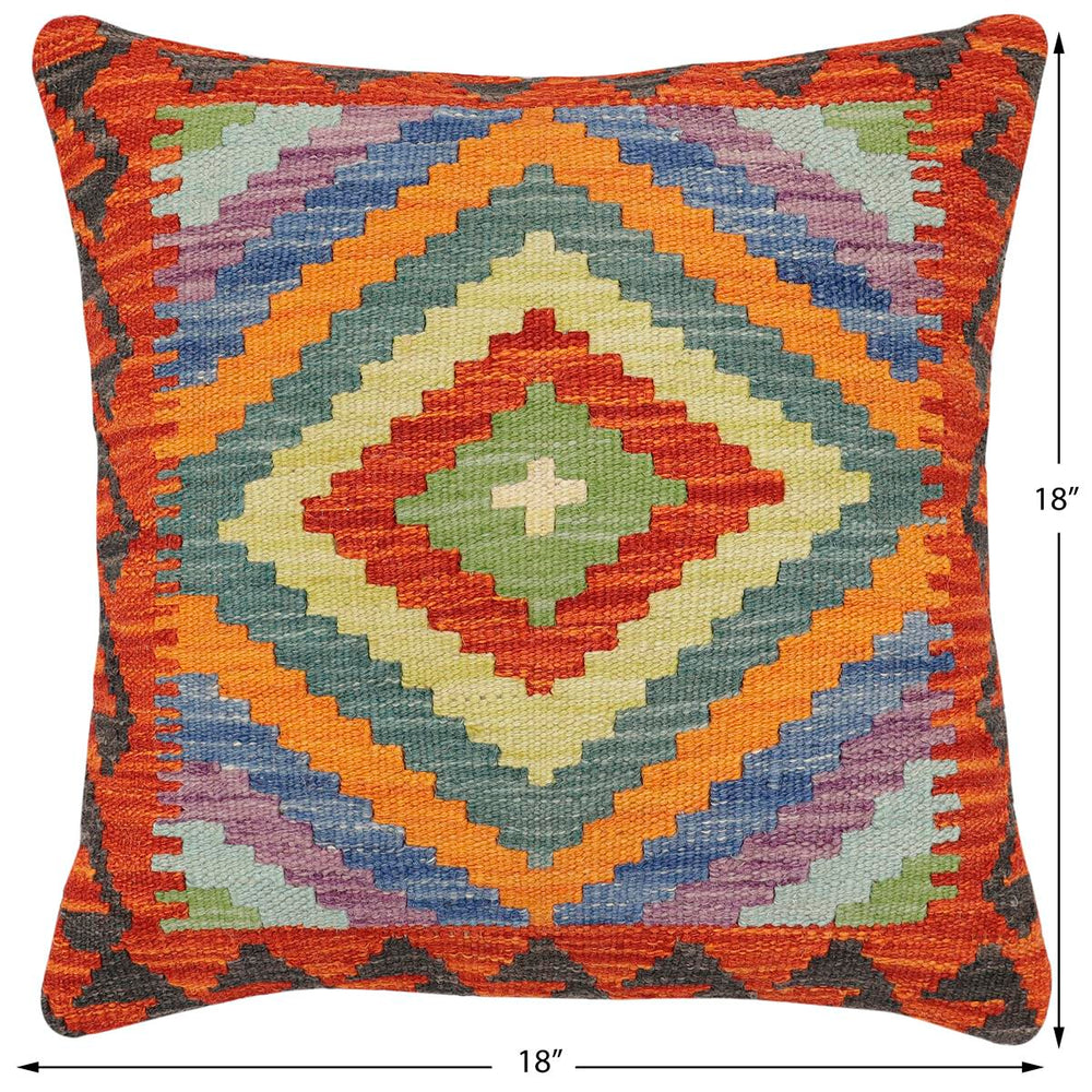 handmade Traditional Pillow Rust Blue Hand-Woven SQUARE 100% WOOL Hand woven turkish pillow2 x 2