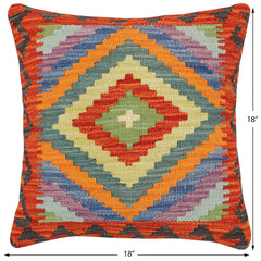 handmade Traditional Pillow Rust Blue Hand-Woven SQUARE 100% WOOL Hand woven turkish pillow2 x 2