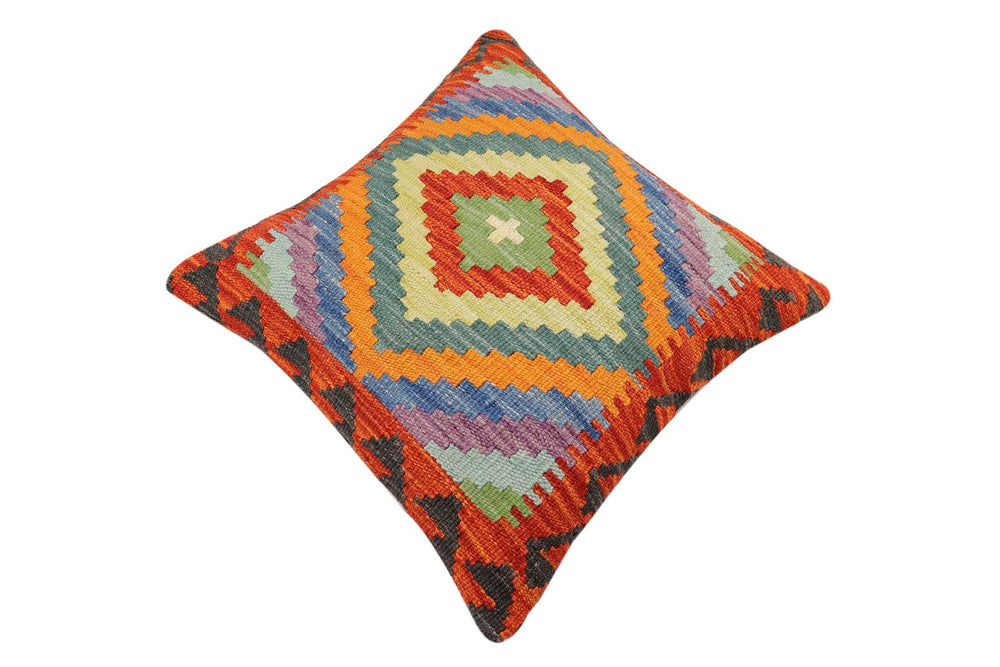 handmade Traditional Pillow Rust Blue Hand-Woven SQUARE 100% WOOL Hand woven turkish pillow2 x 2