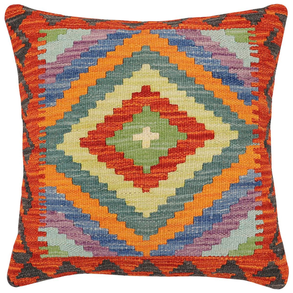 handmade Traditional Pillow Rust Blue Hand-Woven SQUARE 100% WOOL Hand woven turkish pillow2 x 2