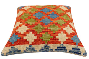 handmade Traditional Pillow Rust Blue Hand-Woven SQUARE 100% WOOL Hand woven turkish pillow2 x 2