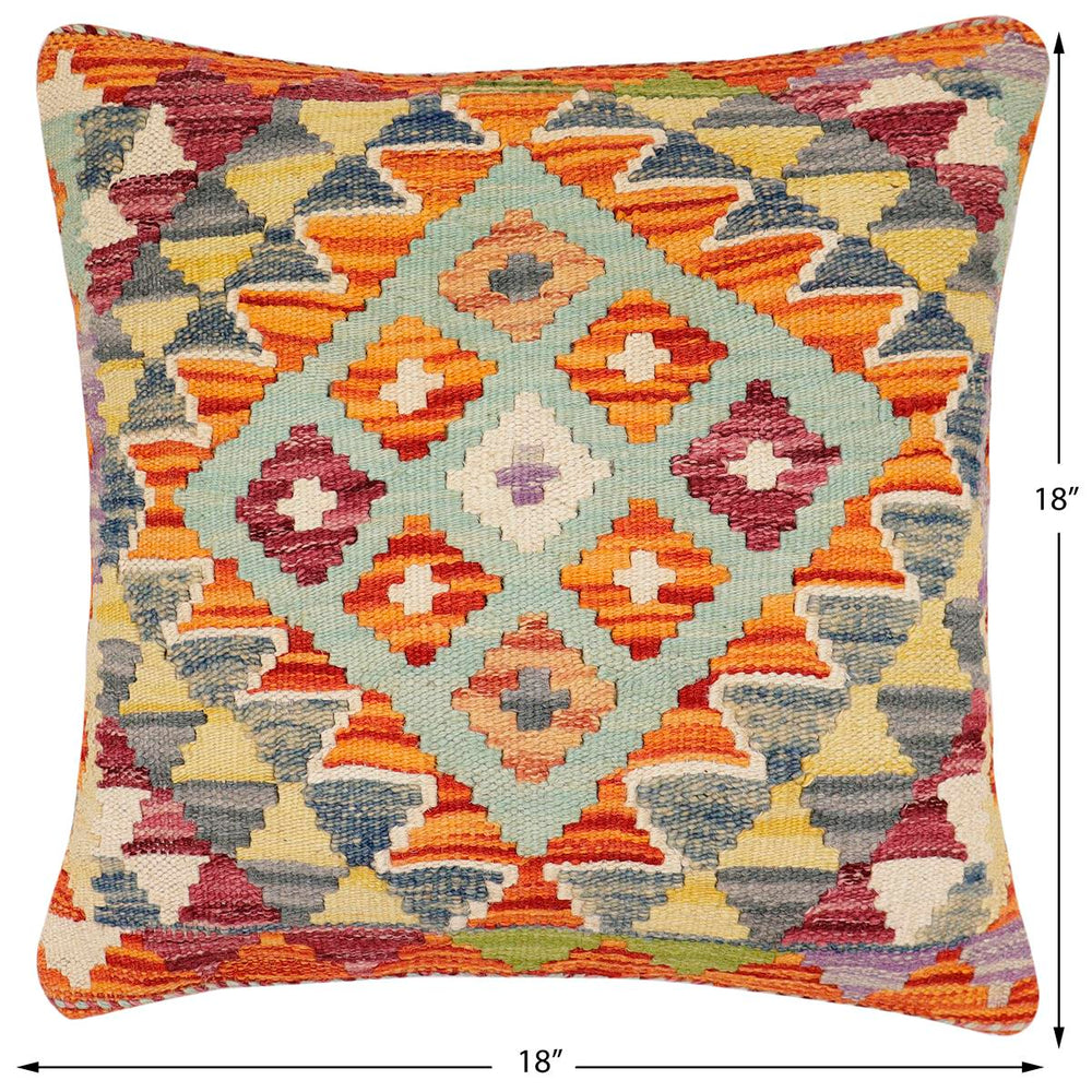 handmade Traditional Pillow Rust Blue Hand-Woven SQUARE 100% WOOL Hand woven turkish pillow2 x 2
