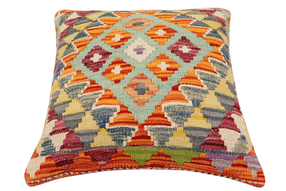 handmade Traditional Pillow Rust Blue Hand-Woven SQUARE 100% WOOL Hand woven turkish pillow2 x 2