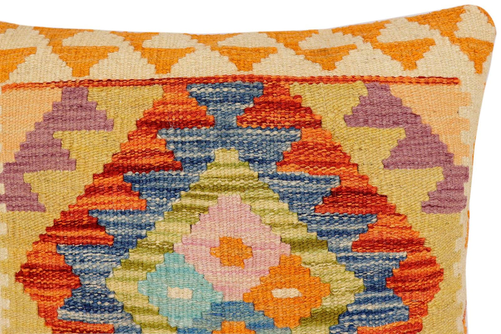 handmade Traditional Pillow Rust Blue Hand-Woven SQUARE 100% WOOL Hand woven turkish pillow2 x 2