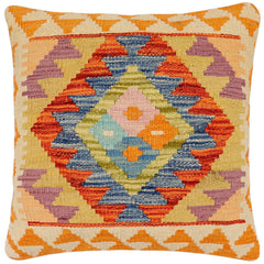 handmade Traditional Pillow Rust Blue Hand-Woven SQUARE 100% WOOL Hand woven turkish pillow2 x 2