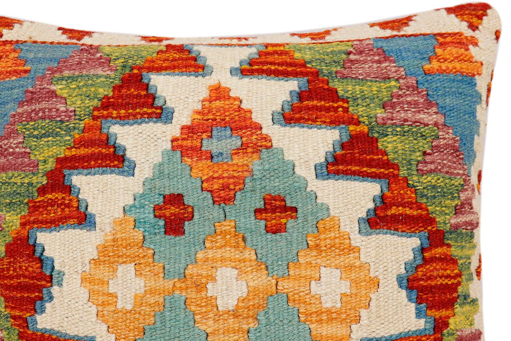 handmade Traditional Pillow Rust Blue Hand-Woven SQUARE 100% WOOL  Hand woven turkish pillow  2 x 2