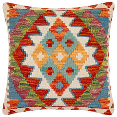 handmade Traditional Pillow Rust Blue Hand-Woven SQUARE 100% WOOL  Hand woven turkish pillow  2 x 2