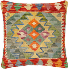 handmade Traditional Pillow Rust Blue Hand-Woven SQUARE 100% WOOL Hand woven turkish pillow2 x 2