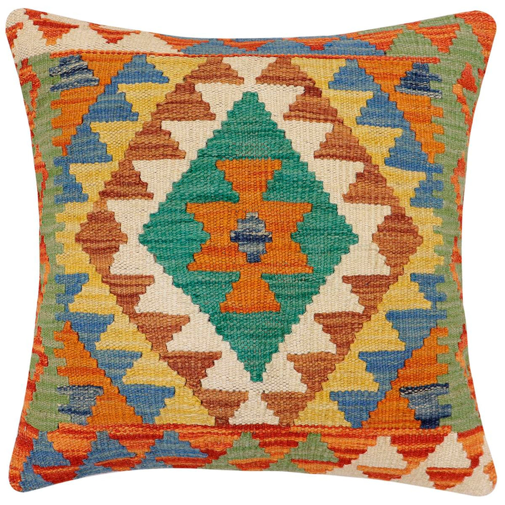 handmade Traditional Pillow Rust Blue Hand-Woven SQUARE 100% WOOL Hand woven turkish pillow2 x 2