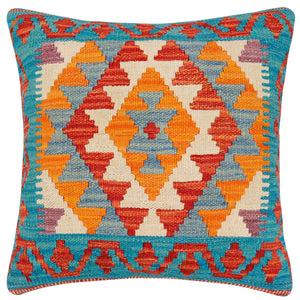 handmade Traditional Pillow Rust Blue Hand-Woven SQUARE 100% WOOL Hand woven turkish pillow2 x 2