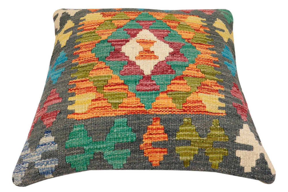 handmade Traditional Pillow Rust Charcoal Hand-Woven SQUARE 100% WOOL Hand woven turkish pillow2 x 2