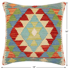 handmade Traditional Pillow Rust Blue Hand-Woven SQUARE 100% WOOL Hand woven turkish pillow2 x 2