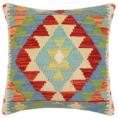 handmade Traditional Pillow Rust Blue Hand-Woven SQUARE 100% WOOL Hand woven turkish pillow2 x 2