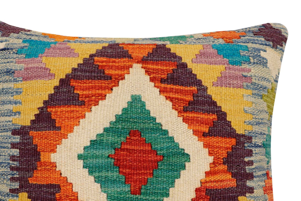 handmade Traditional Pillow Rust Blue Hand-Woven SQUARE 100% WOOL Hand woven turkish pillow2 x 2