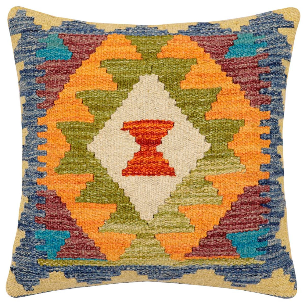 handmade Traditional Pillow Blue Maroon Hand-Woven SQUARE 100% WOOL  Hand woven turkish pillow  2 x 2