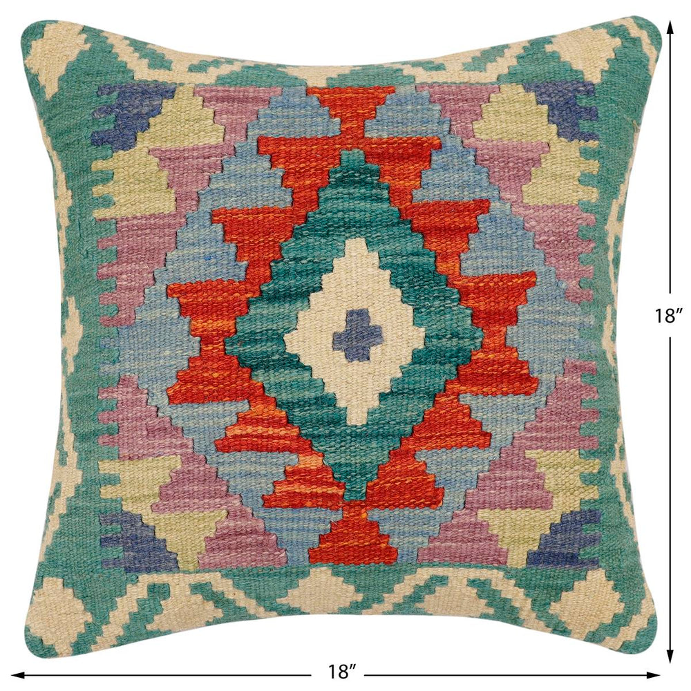 handmade Traditional Pillow Rust Blue Hand-Woven SQUARE 100% WOOL Hand woven turkish pillow2 x 2