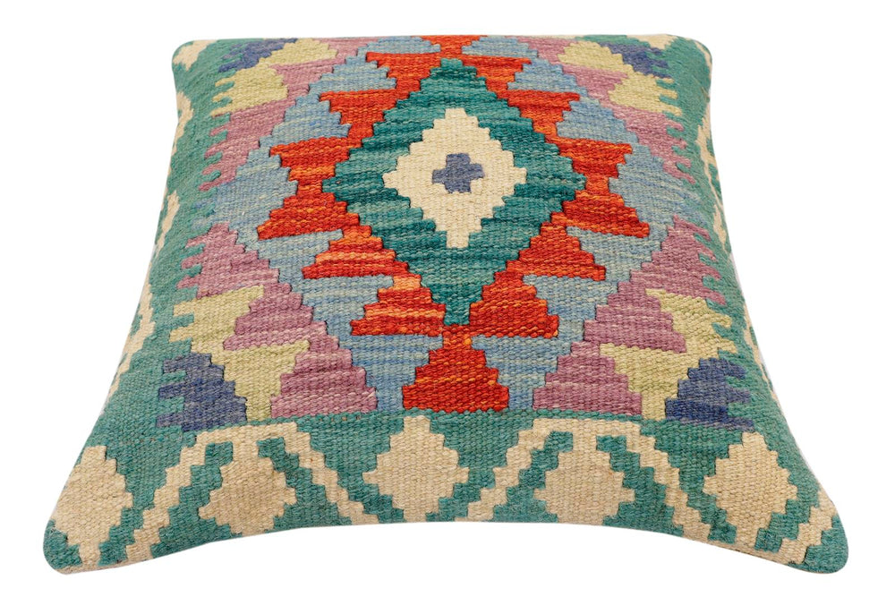 handmade Traditional Pillow Rust Blue Hand-Woven SQUARE 100% WOOL Hand woven turkish pillow2 x 2