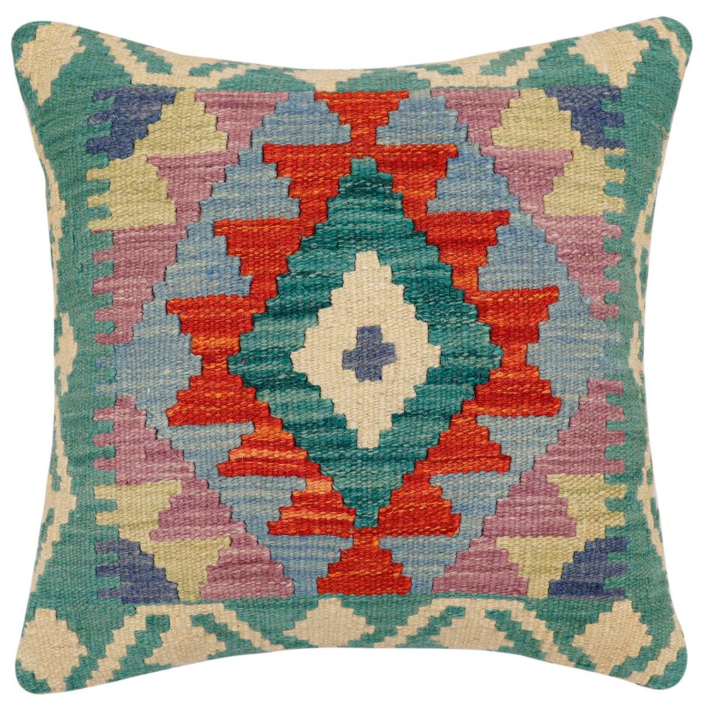 handmade Traditional Pillow Rust Blue Hand-Woven SQUARE 100% WOOL Hand woven turkish pillow2 x 2
