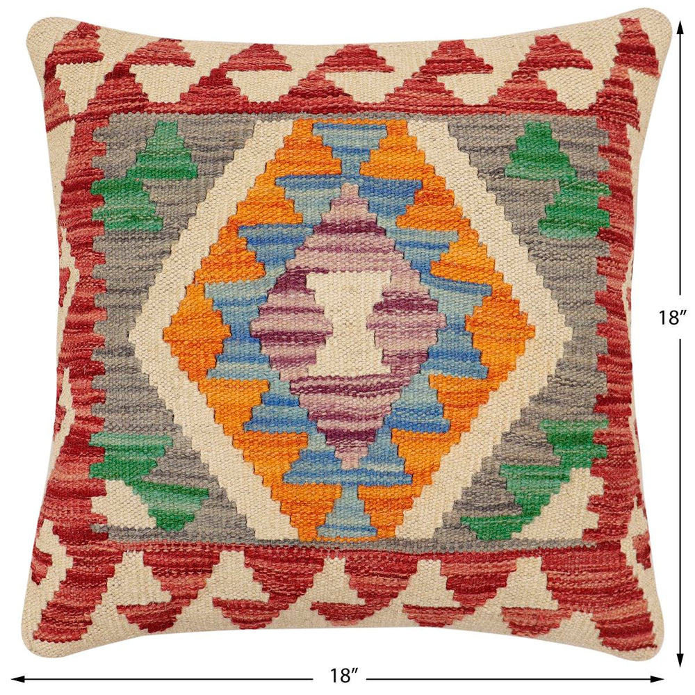 handmade Traditional Pillow Red Blue Hand-Woven SQUARE 100% WOOL Hand woven turkish pillow2 x 2