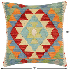 handmade Traditional Pillow Rust Blue Hand-Woven SQUARE 100% WOOL Hand woven turkish pillow2 x 2