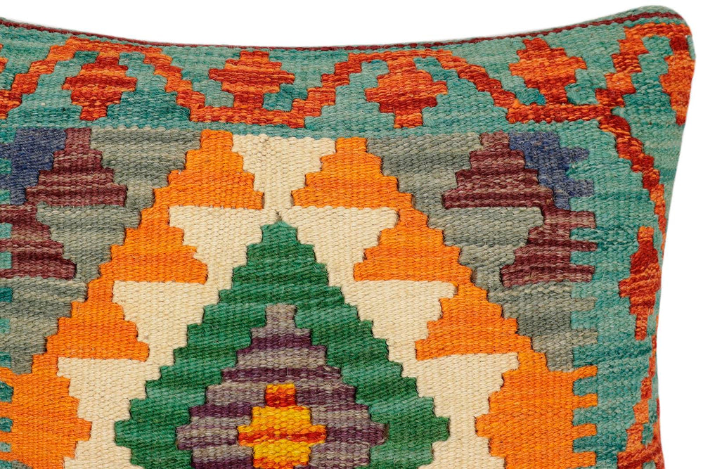 handmade Traditional Pillow Rust Green Hand-Woven SQUARE 100% WOOL Hand woven turkish pillow2 x 2
