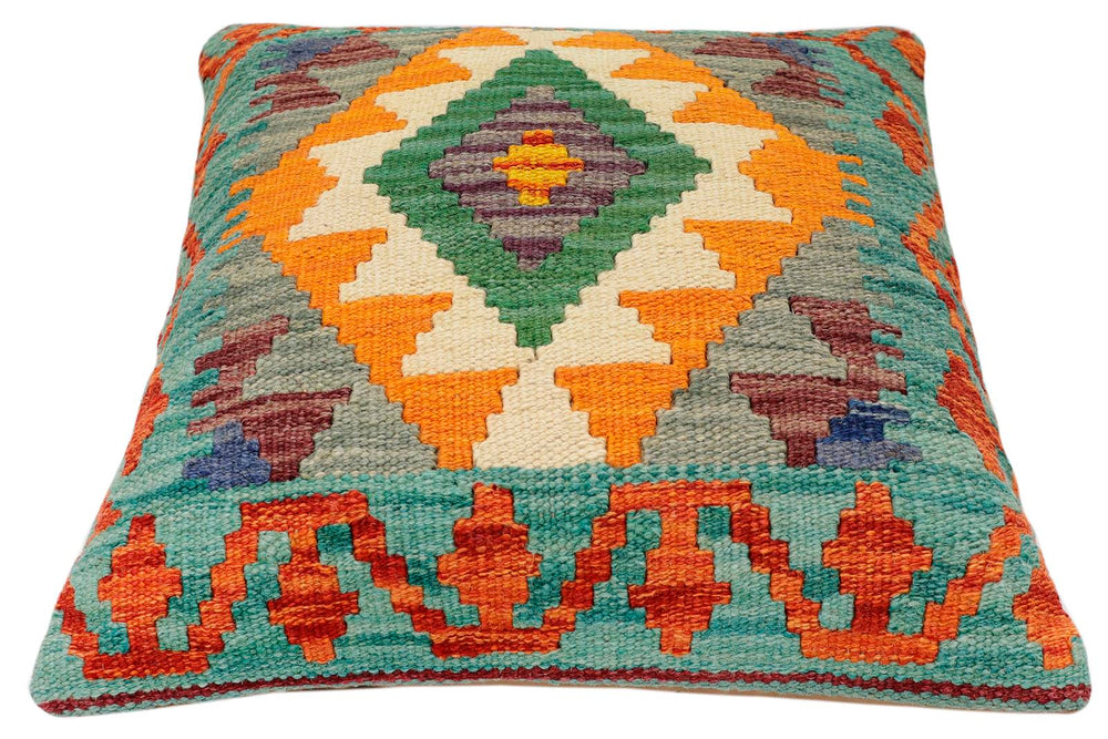 handmade Traditional Pillow Rust Green Hand-Woven SQUARE 100% WOOL Hand woven turkish pillow2 x 2