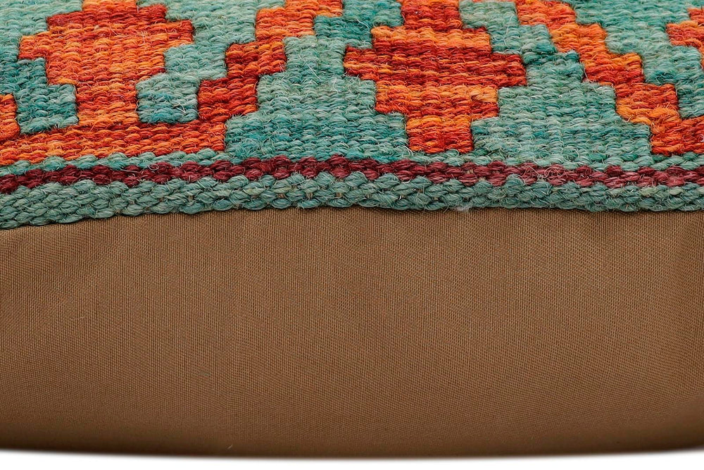 handmade Traditional Pillow Rust Green Hand-Woven SQUARE 100% WOOL Hand woven turkish pillow2 x 2