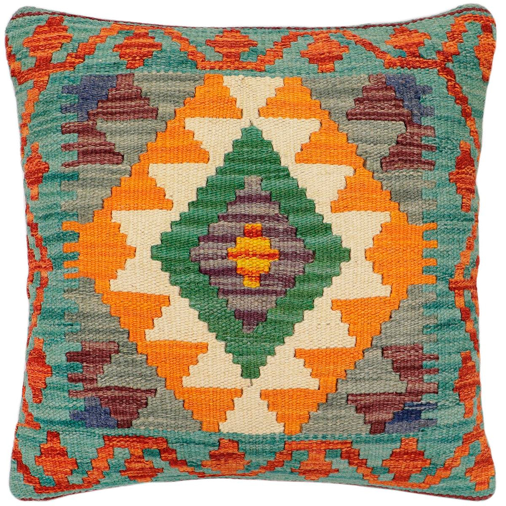 handmade Traditional Pillow Rust Green Hand-Woven SQUARE 100% WOOL Hand woven turkish pillow2 x 2