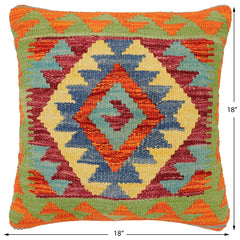 handmade Traditional Pillow Rust Blue Hand-Woven SQUARE 100% WOOL Hand woven turkish pillow2 x 2