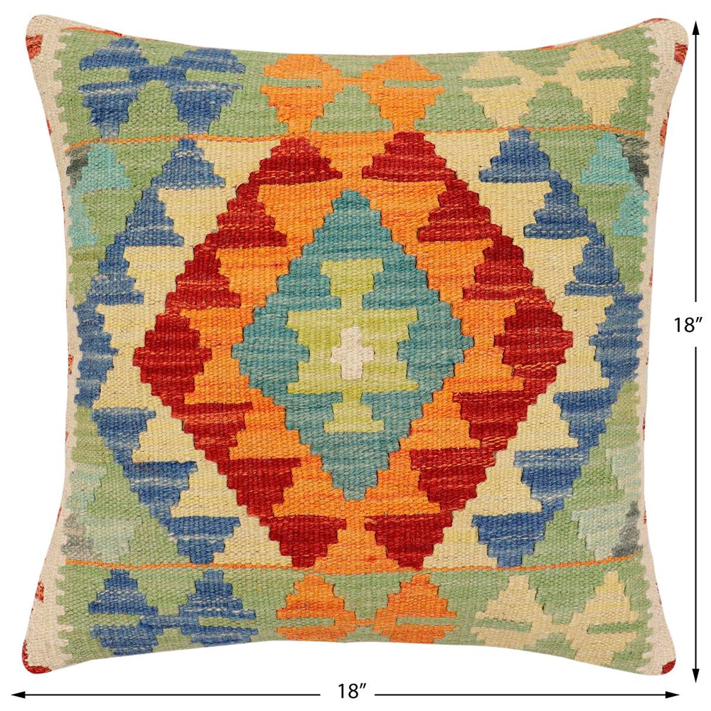 handmade Traditional Pillow Rust Blue Hand-Woven SQUARE 100% WOOL Hand woven turkish pillow2 x 2