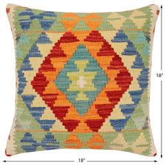 handmade Traditional Pillow Rust Blue Hand-Woven SQUARE 100% WOOL Hand woven turkish pillow2 x 2