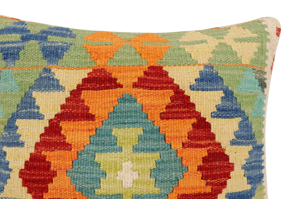 handmade Traditional Pillow Rust Blue Hand-Woven SQUARE 100% WOOL Hand woven turkish pillow2 x 2