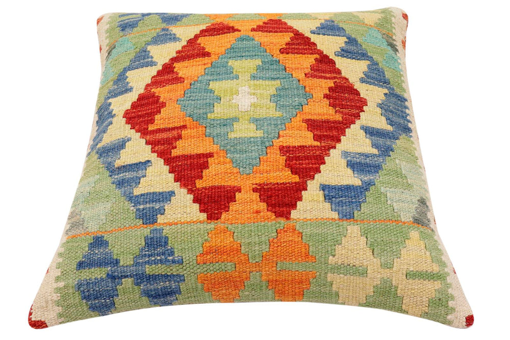 handmade Traditional Pillow Rust Blue Hand-Woven SQUARE 100% WOOL Hand woven turkish pillow2 x 2