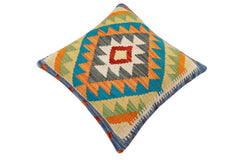 handmade Traditional Pillow Rust Blue Hand-Woven SQUARE 100% WOOL Hand woven turkish pillow2 x 2