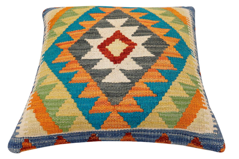 handmade Traditional Pillow Rust Blue Hand-Woven SQUARE 100% WOOL Hand woven turkish pillow2 x 2