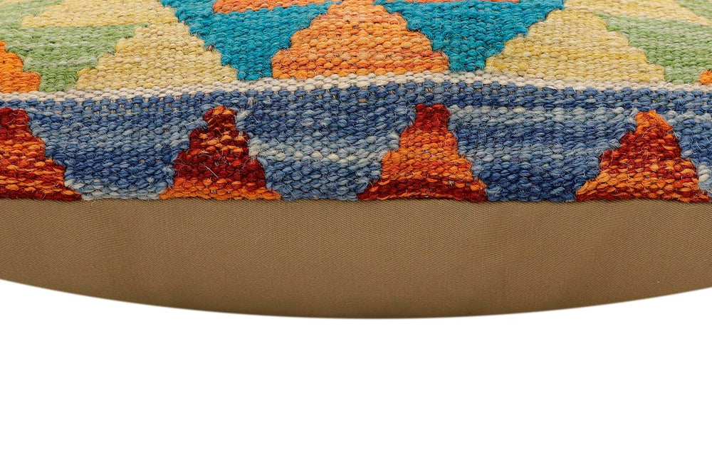 handmade Traditional Pillow Rust Blue Hand-Woven SQUARE 100% WOOL Hand woven turkish pillow2 x 2