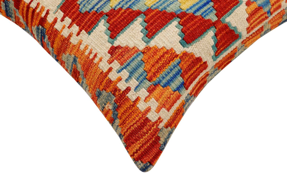 handmade Traditional Pillow Rust Blue Hand-Woven SQUARE 100% WOOL Hand woven turkish pillow2 x 2
