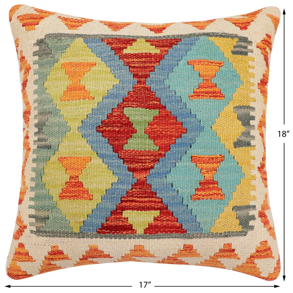 handmade Traditional Pillow Rust Blue Hand-Woven SQUARE 100% WOOL  Hand woven turkish pillow  2 x 2