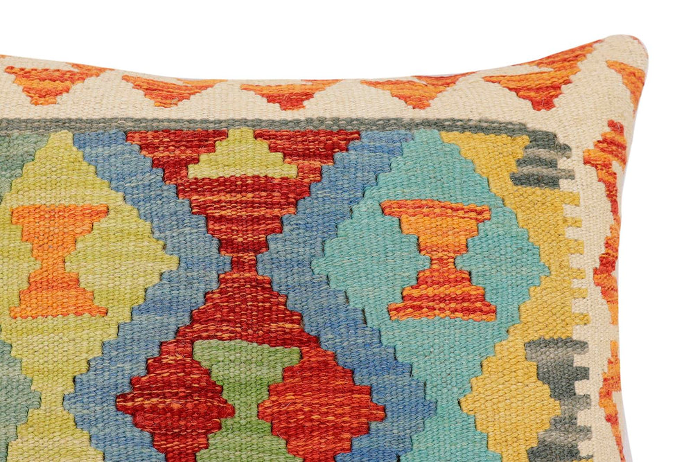 handmade Traditional Pillow Rust Blue Hand-Woven SQUARE 100% WOOL  Hand woven turkish pillow  2 x 2