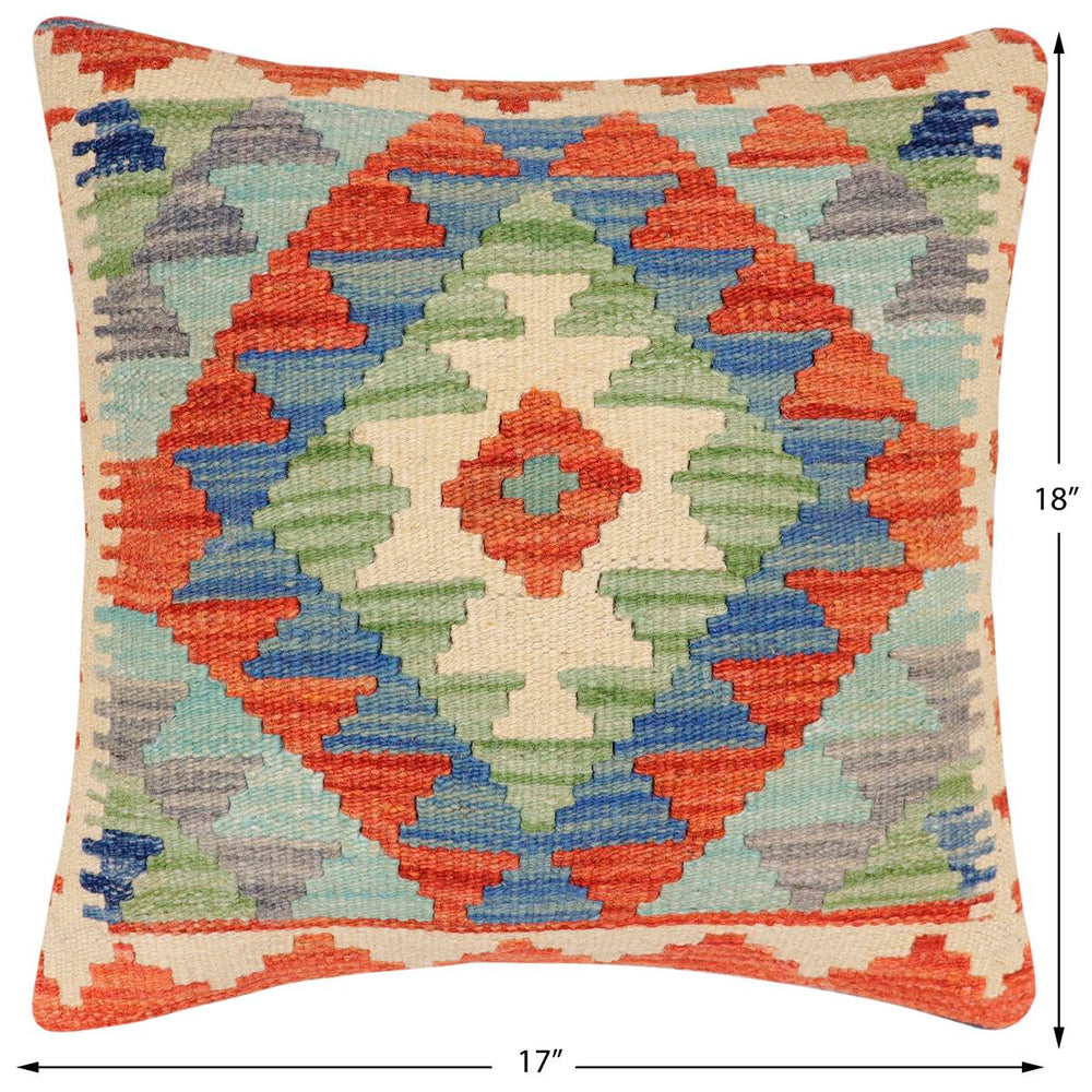 handmade Traditional Pillow Rust Blue Hand-Woven SQUARE 100% WOOL  Hand woven turkish pillow  2 x 2