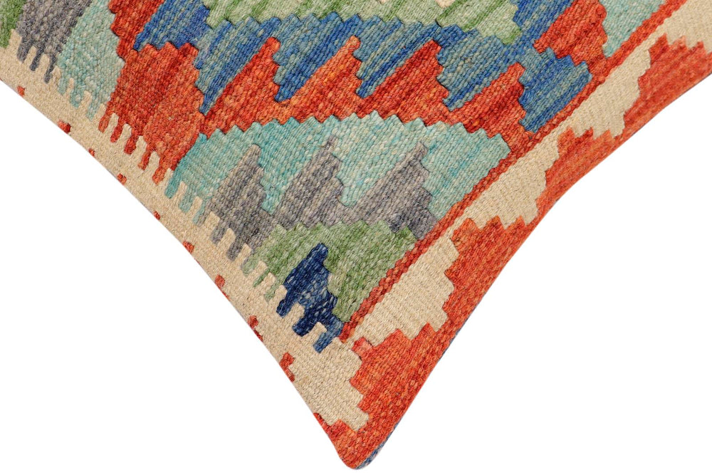 handmade Traditional Pillow Rust Blue Hand-Woven SQUARE 100% WOOL  Hand woven turkish pillow  2 x 2