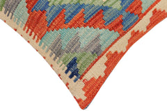 handmade Traditional Pillow Rust Blue Hand-Woven SQUARE 100% WOOL  Hand woven turkish pillow  2 x 2